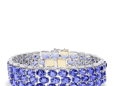 Sterling Silver with 14K Yellow Gold Lock Tanzanite Bracelet, 50.00 TCW Cheap