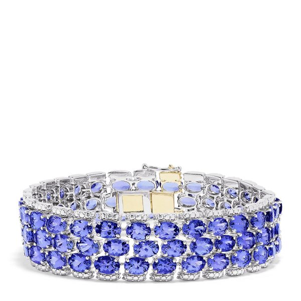 Sterling Silver with 14K Yellow Gold Lock Tanzanite Bracelet, 50.00 TCW Cheap