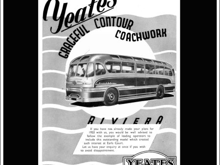 Yeates Riviera Bus Coach. Original Vintage Advert From October, 1952. on Sale