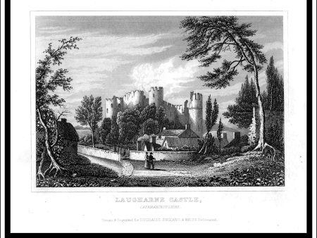 Laugharne Castle, Caermarthenshire, England. Antique Print, Steel Engraving c. 1846. Supply