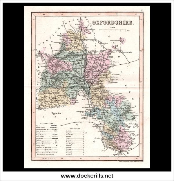 Map Of Oxfordshire, England. Antique Print, Steel Engraving c. 1846. Online