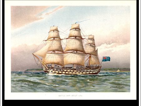 Battle Ship About 1760, Her Majesty s Navy. Antique Print c. 1870. Online now