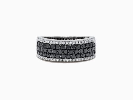 14K White Gold Black and White Diamond Ring, 1.28 TCW Hot on Sale