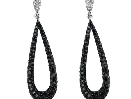 14K White Gold Black and White Diamond Earrings, 1.40 TCW Discount