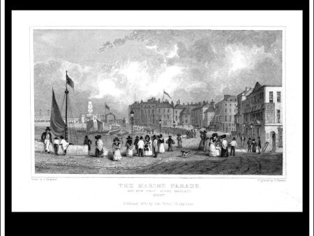 The Marine Parade And New Droit House, Margate, Kent, England. Antique Print, Steel Engraving 1830. Online now