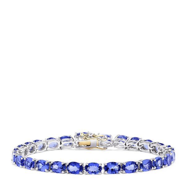 Sterling Silver with 14K Gold Lock Tanzanite Tennis Bracelet, 20.00 TCW Sale