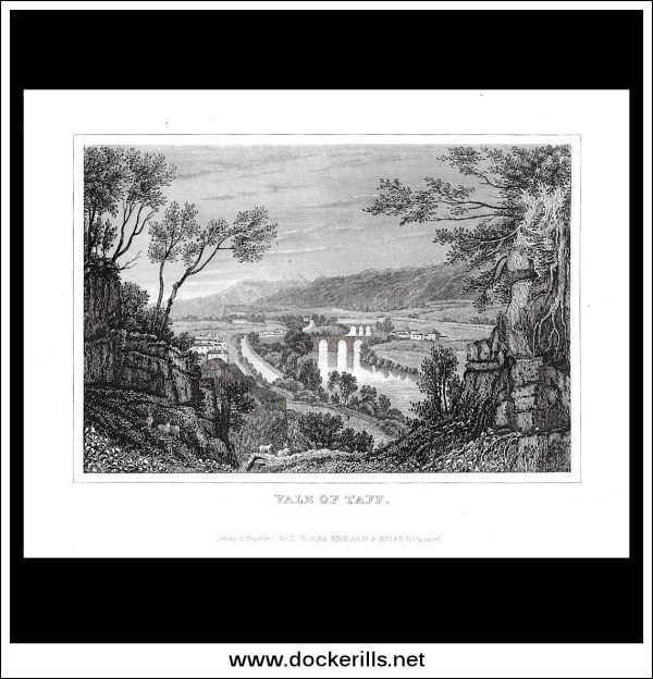 Vale Of Taff, Glamorganshire, Wales. Antique Print, Steel Engraving c. 1846. Online