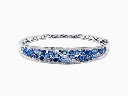 14K White Gold Natural Blue Sapphire & Diamond Bangle, 7.82 TCW Online Sale