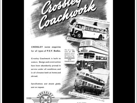 Crossley Coachwork Coach Bus. Original Vintage Advert From August, 1950. For Discount