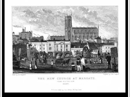 The New Church At Margate, From Austins Row, Kent, England. Antique Print, Steel Engraving 1829. For Discount