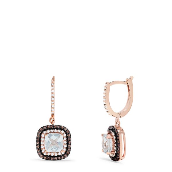 14K Rose Gold Aquamarine and Diamond Drop Earrings, 2.18 TCW For Sale