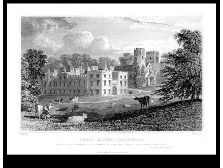 Port Eliot, Cornwall, England. Antique Print, Steel Engraving c. 1830. Sale