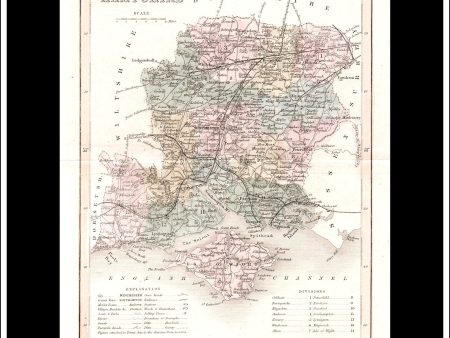 Map Of Hampshire, England. Antique Print, Steel Engraving c. 1846. Online