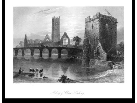 Abbey Of Clare - Galway, Co. Galway, Ireland. Antique Print, Steel Engraving c. 1840. Online now