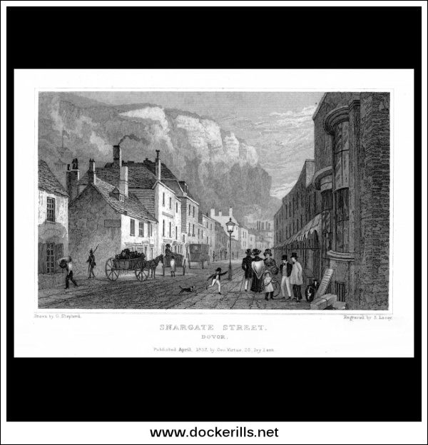 Snargate Street, Dovor (Dover), Kent, England. Antique Print, Steel Engraving 1832. For Discount