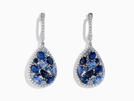 14K White Gold Sapphire and Diamond Teardrop Earrings, 4.31 TCW For Cheap