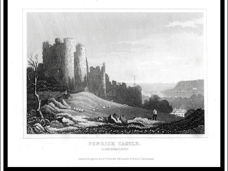 Penrice Castle, Glamorganshire, Wales. Antique Print, Steel Engraving c. 1846. Online now