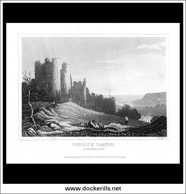 Penrice Castle, Glamorganshire, Wales. Antique Print, Steel Engraving c. 1846. Online now