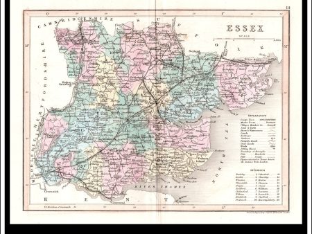 Map Of Essex, England. Antique Print, Steel Engraving c. 1846. Online Sale