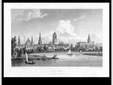 Oxford From The Meadows, Oxfordshire, England. Antique Print, Steel Engraving c. 1830. on Sale