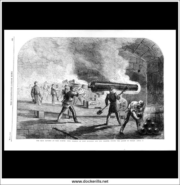 The Main Battery At Fort Sumter Guns Bearing On Fort Moultrie And The Channel During The Action Of Friday April 12, The Illustrated London News Full Page, May 11th, 1861. Online Sale