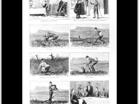 Rabbit Shooting Extraordinary. Antique Print, Wood Engraving, The Graphic Full Page, August 21st, 1886. Sale