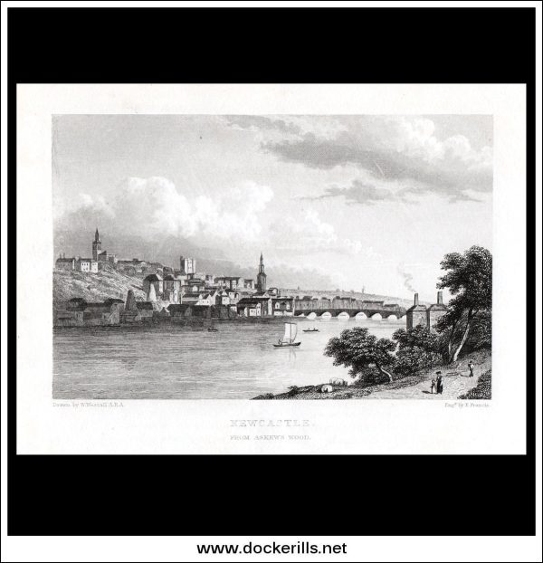 Newcastle From Askew s Wood, Northumberland, England. Antique Print, Steel Engraving c. 1830. Online