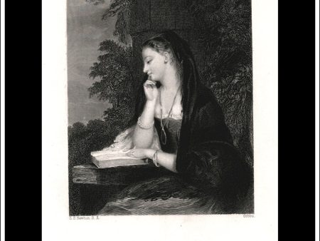 Maiden Meditation, G.S. Newton R.A., Antique Print, Steel Engraving c. 1870. For Discount