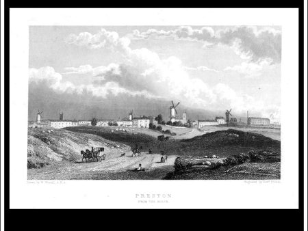 Preston From The North, Lancashire, England. Antique Print, Steel Engraving c. 1830. Online Hot Sale