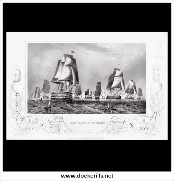 The Fleet In The Baltic (Crimean War). Antique Print, Steel Engraving 1858. Online Sale