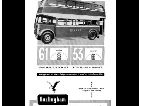 Burlingham Double-Decker Bus. Original Vintage Advert From June, 1955. Hot on Sale