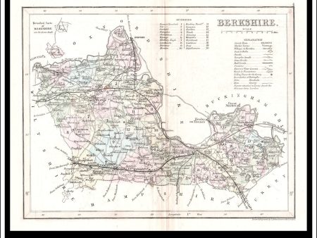 Map Of Berkshire, England. Antique Print, Steel Engraving c. 1846. Online now