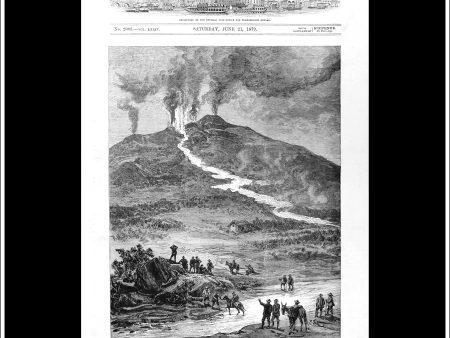 The Eruption Of Mount Etna: The Great Stream Of Lava. Antique Print, Wood Engraving, The Illustrated London News Full Page, June 21st, 1879. For Sale