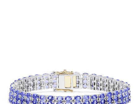 Sterling Silver with 14K Yellow Gold Lock Tanzanite Bracelet, 20.00 TCW on Sale