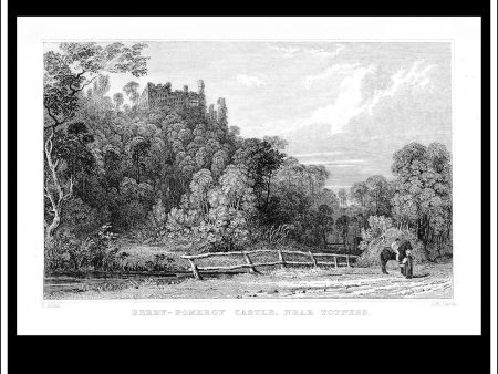 Berry-Pomeroy Castle, Near Totnes, Devonshire, England. Antique Print, Steel Engraving c. 1830. Supply