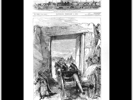 The Afghan War: Artillery Passing Through The Cabul Gate, Jellalabad. Antique Print, Wood Engraving, The Illustrated London News Front Page, February 1st, 1879. Online now