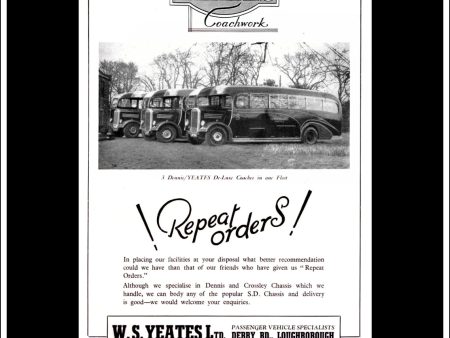 Yeates Buses And Coaches. Original Vintage Advert From July, 1950. Fashion