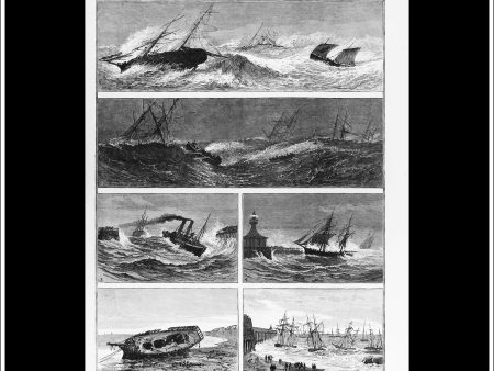 Sketches During The Gale At Lowestoft. Antique Print, Wood Engraving, The London Illustrated News Full Page, November 11th, 1882. Online now