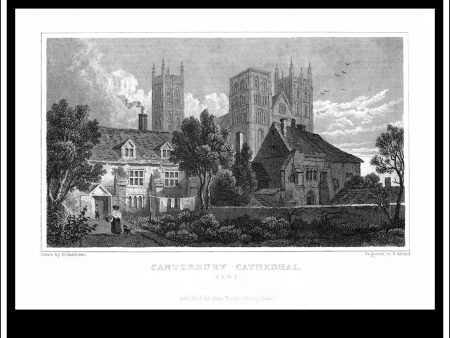 Canterbury Cathedral, Kent, England. Antique Print, Steel Engraving c. 1830. Cheap