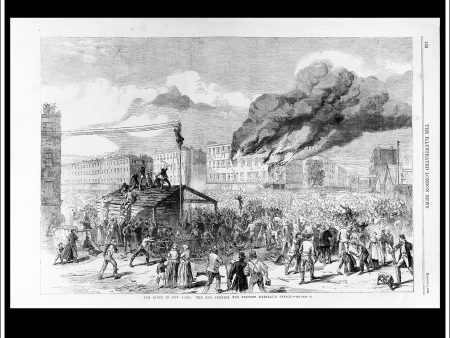 The Riots In New York: The Mob Burning The Provost Marshal s Office. Antique Print, Wood Engraving, The Illustrated London News Full Page, August 8th, 18663. For Discount