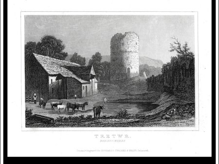 Tretwr, Brecknockshire, Wales. Antique Print, Steel Engraving c. 1846. Hot on Sale