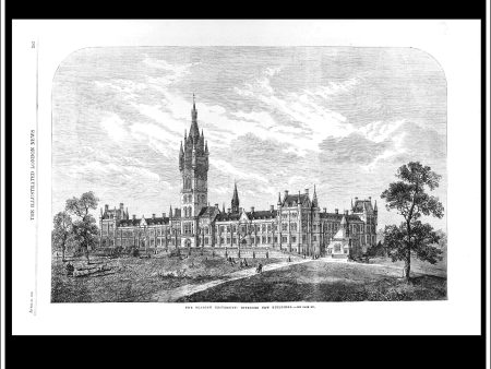 The Glasgow University: Intended New Buildings. Antique Print, Wood Engraving, Illustrated London News Full Page, April 21st, 1866. For Discount