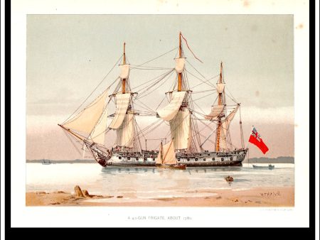 A 42-Gun Frigate About 1780, Her Majesty s Navy. Antique Print c. 1880. Online Hot Sale