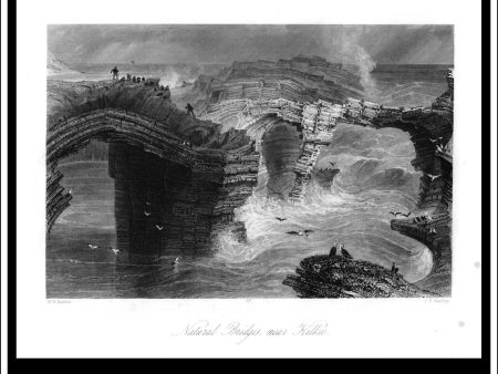 Natural Bridges Near Kilkee, Co. Clare, Ireland. Antique Print, Steel Engraving c. 1840. For Sale