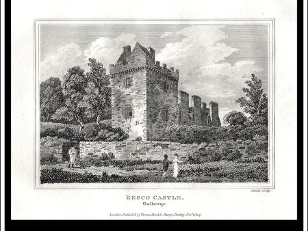 Resco Castle, Galloway, Kirkudbrightshire, Scotland. Antique Print, Copper Plate Engraving 1807. For Discount