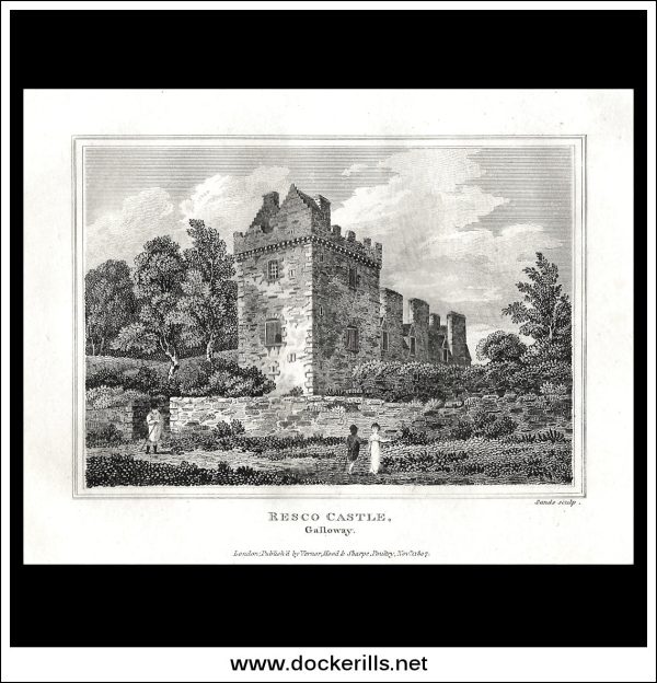 Resco Castle, Galloway, Kirkudbrightshire, Scotland. Antique Print, Copper Plate Engraving 1807. For Discount