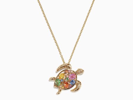 Watercolors 14K Gold Sapphire & Diamond Turtle Pendant, 0.99 TCW Sale