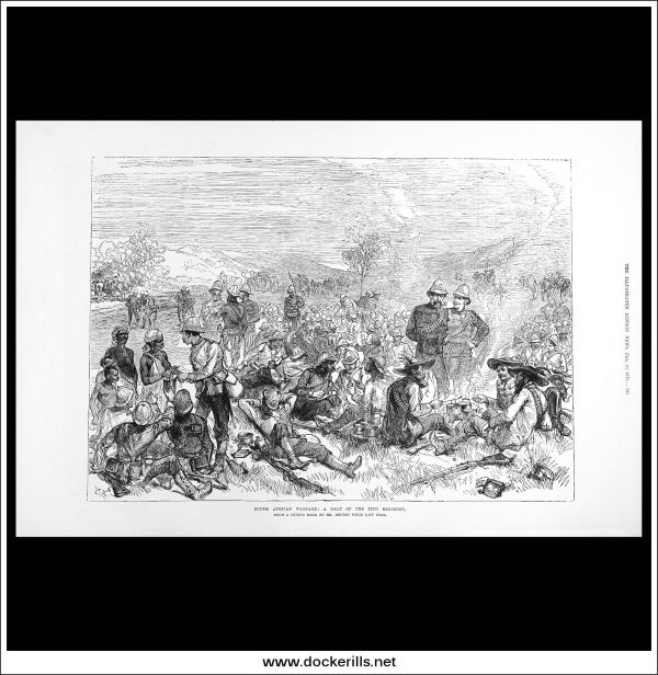 South African Warfare: A Halt Of The 24th Regiment. Antique Print, Wood Engraving, The London Illustrated News Full Page, February 22nd, 1879. Fashion