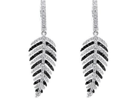 14K White Gold Black and White Diamond Earrings, 1.05 TCW Sale