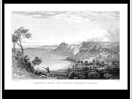 Sidmouth From The Cliffs Towards Seaton, Devonshire, England. Antique Print, Steel Engraving c. 1830. For Cheap